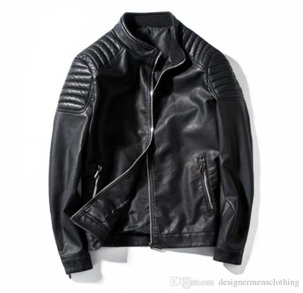 

luxury pu leather jackets mens designer coats autumn solid color jackets slim casual outerwear mens apparel, Black
