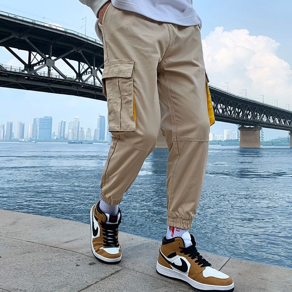 

2020 осень-весна брюки мужские брюки-карго мульти-карман эластичный пояс шаровары хип-хоп повседневные брюки бегуны мужской m-5xl, Black