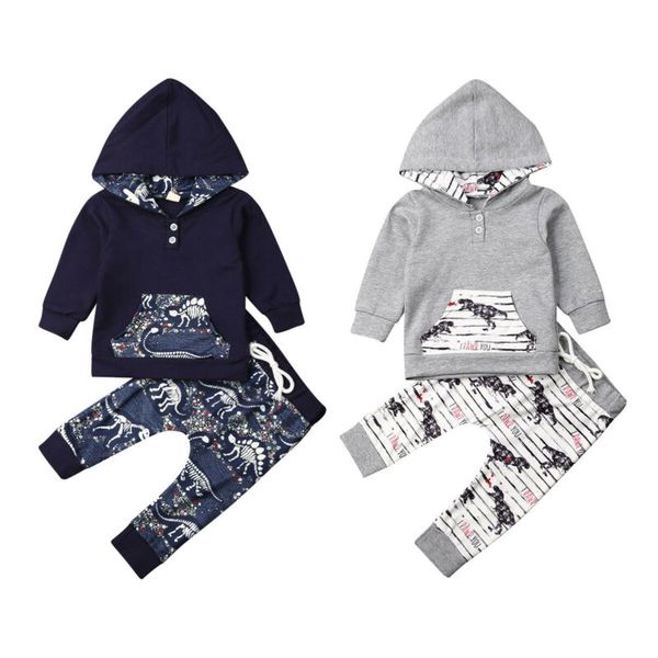 

0-4y toddler newborn baby boy girl outfits clothes hoodie + printed pants legging 2pcs set, White