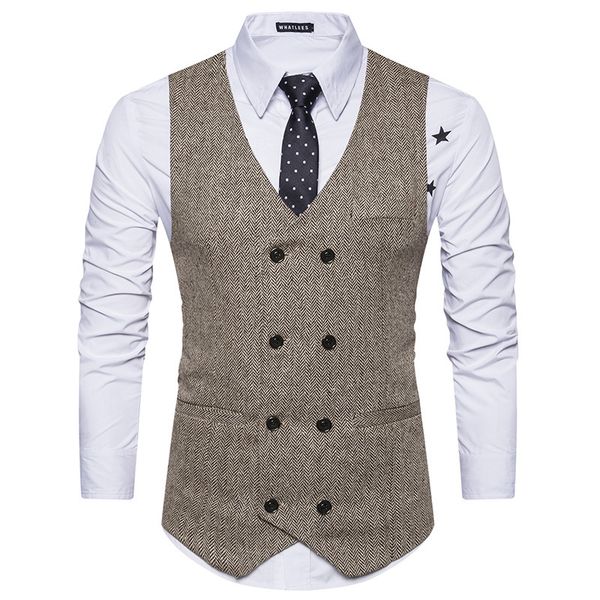 

fall men's fabric double-breasted waistcoat and retro vest, Black;white