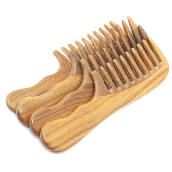 

new boutique large green sandalwood wide tooth comb coarse tooth massage combs hair pear for women, Silver