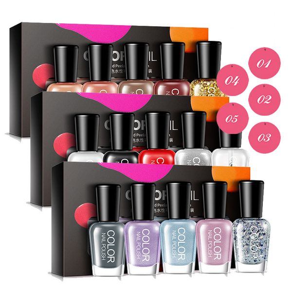 

5 bottle 5ml nail polish set water-based peelable nail polish easy to remove evenly colored gel nails art 30d