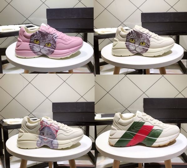 

luxury designer sneaker leather rhyton vintage trainer with mouth print strawberry tiger web mens women casual shoes oversize sneakers 35-45, Black