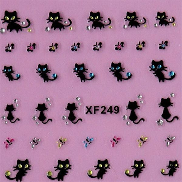 

nail art 5.2cmx6.3cm 1pc nail art stickers cat stickers decals decoration diamond cat butterfly design decoration, Black