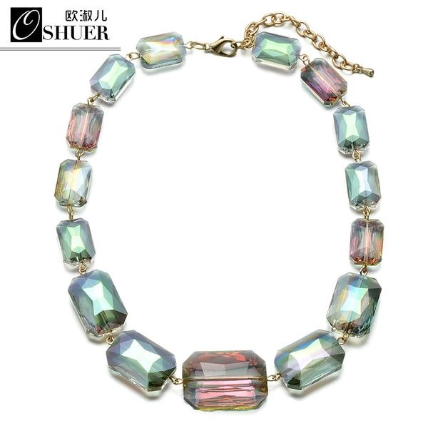 

oshuer новые 2 цвета женщины ручной работы большие хрустальные бусины колье ожерелье мода заявление ожерелья для женщин, Golden;silver