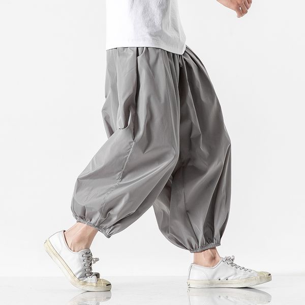 

men's pants casual harem jogger japanese style streetwear thin loose straight wide leg trousers, Black