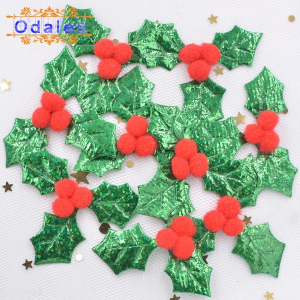 

60pcs 3d christmas appliques supplies holly leaf patches hair accessories trembling kid hair clip girls headdress party decor