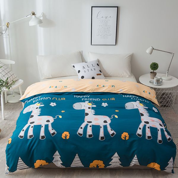 

cartoon small deer blue duvet cover 100% cotton kids quilt cover 160x210cm 180x220cm 200x230cm 220x240cm comforter