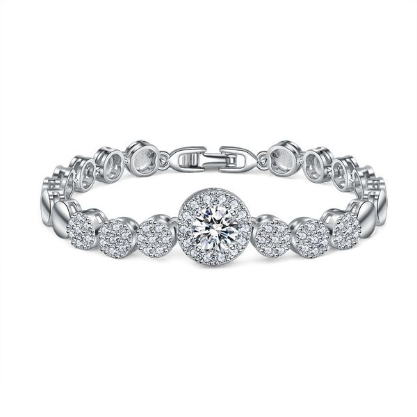 

2 pcs/lot holiday gift blue white red crystal cubic zirconia gemstone platinum plated round shaped chain bracelet for women, Black