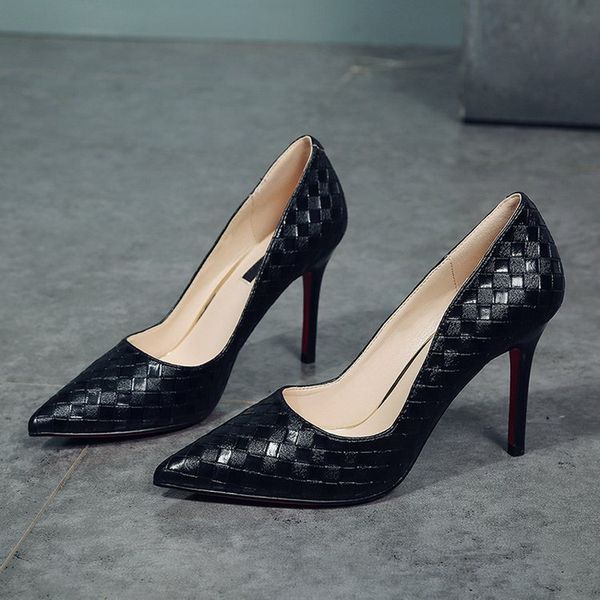 

women's pumps women shoes thin high heels shoes elegant red bottom pointed toe pumps fashion office 8cm zapatillas mujer, Black