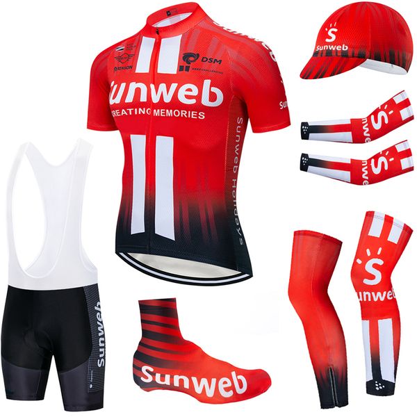 

6pcs full set team 2020 sunweb cycling jersey 20d bike shorts set ropa ciclismo summer quick dry pro bicycling maillot bottoms wear, Black;red