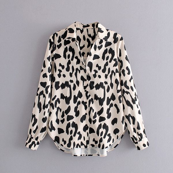 

dropship leopard printing and blouse women 2020 spring long sleeve blouse hem korean fashion clothing, White
