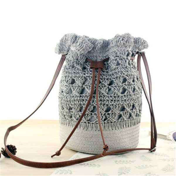 

ретро плетеная сумка женщин ведро сумки totes лето пляж соломы сплетенные из ротанга сумки женщины моды bucket соломы сумка new 2019