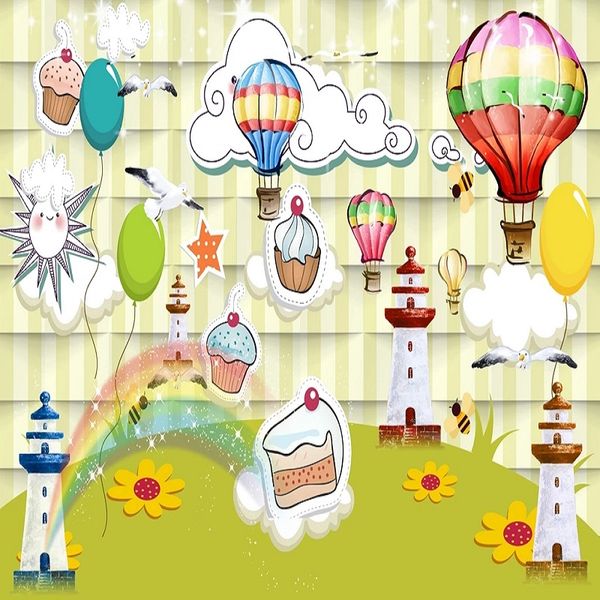 

custom large mural 3d wallpaper fairy tale cartoon hydrogen balloon lighthouse bedroom mural tv back wall decor deep 5d embossed
