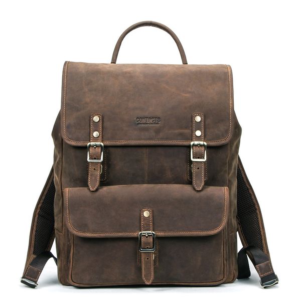 

men's backpack women business lapback pack for teenagers boys crazy horse genuine leather casual school travel large bagpack