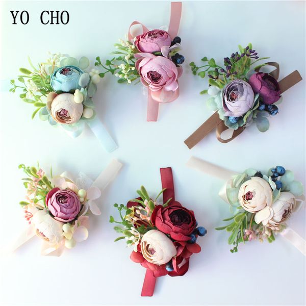 

yo cho silk rose wedding flower bridal wrist corsages groom boutonniere brooch bridesmaid hand flowers for prom party meeting