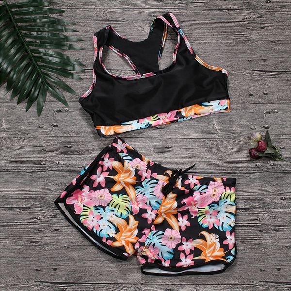 

swim swimwear women 2019 leisure sport women bikini set underwaist boxer bottom summer uit female swimming bathsuit bodysuit xxl, White;black