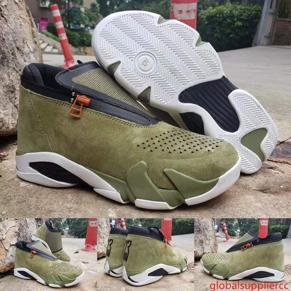 

14 14s zipper basketball shoes men suede olive mesh last sblack red fusion jumpman z 14s xiv playoffs sneakers size 40-47