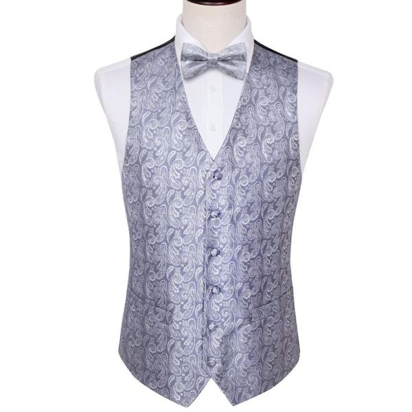 

men's vests 4pcs gray paisly men waistcoat vest handkerchief pre-bowtie classic floral jacquard butterfly set barry.wang designer ml-20, Black;white