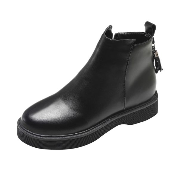 

women fringed short boots fashion round toe zipper ankle boots flat shoes, Black