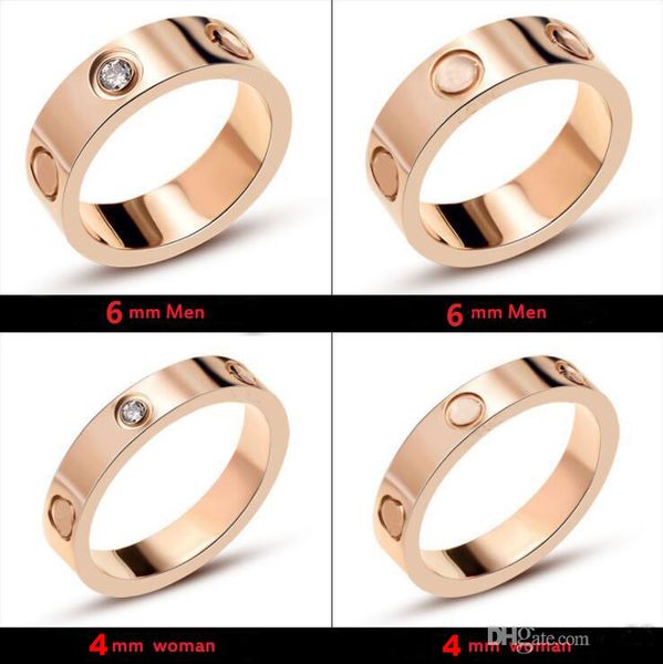 

Titanium tainle teel love ring for women men jewelry couple cubic zirconia wedding ring logo with zipper box 4mm 6mm, Silver