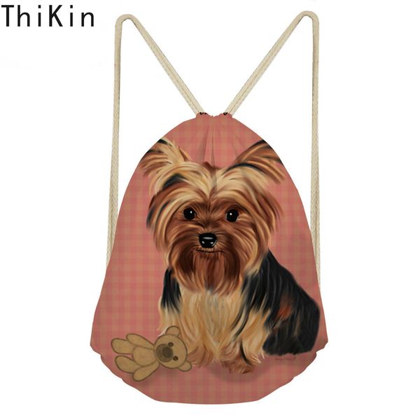 

thikin yorkie printing girls drawstring backpacks for children ladies string beach pouch mini storage women shoulder backpacks