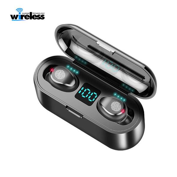 

f9 tws bluetooth earphones 5.0 wireless with headphones charge box sports wireless headset earbuds with dual microphone