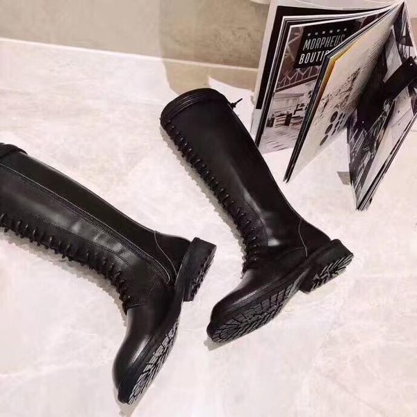

2019112601 40 black lace up military ridding knee high flat boots