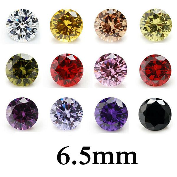 

wholesale 100pcs a bag 6.5mm 5a loose round faceted cut zircon beads vvs cubic diy good quality loose gemstones accessories 12 colors, Black
