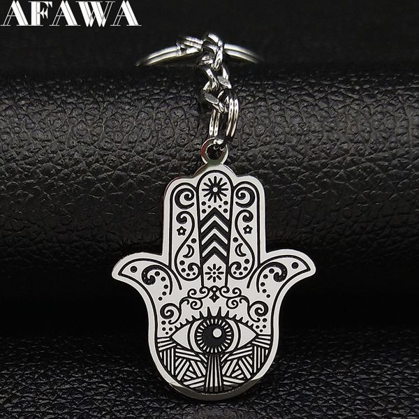 

2019 fashion hamsa hand stainless steel keychains for men black color keychain llaveros para hombre k77578b, Silver