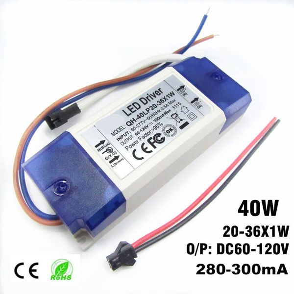 Freeshipping 5 pz 20 W 30 W 40 W LED Driver 20-36x1 W 300 mA DC60-120 V LED ad alta potenza Alimentazione per proiettore