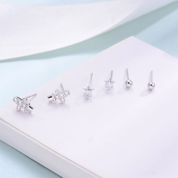 

3pairs/lot sparkly silver/gold metal stud earrings for women summer cactus mini ear jewelry bijoux statement earring set gift, Golden;silver