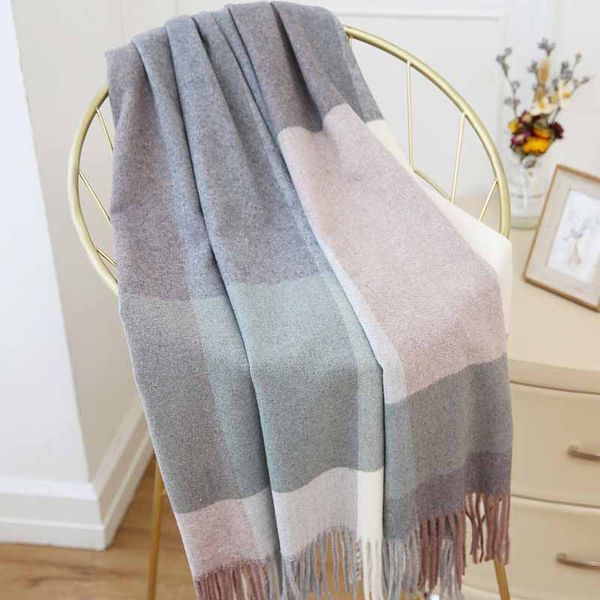 

winter scarf tartan plaid scarf pashmina new designer blanket scarf luxury women's scarves and wraps 190cm mma2671, Blue;gray