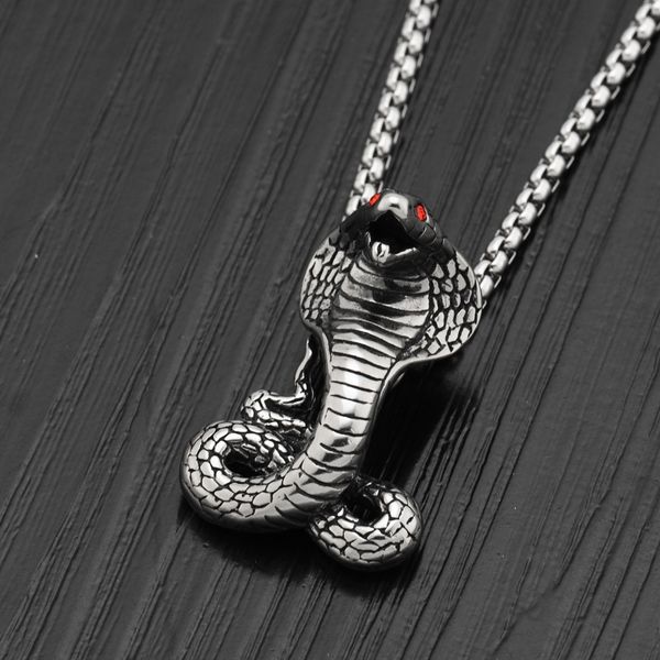 

goofan hiphop classic cobra long necklace pendants stainless steel fashion jewelry for men women gift stn1438, Silver