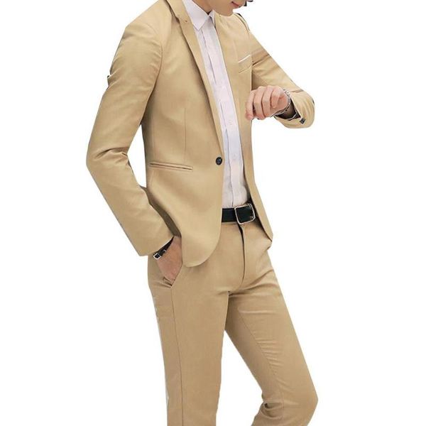

men's suits & blazers 2021 male wedding prom suit khaki white black slim fit tuxedo men formal business work wear 2pcs set (jacket+pant