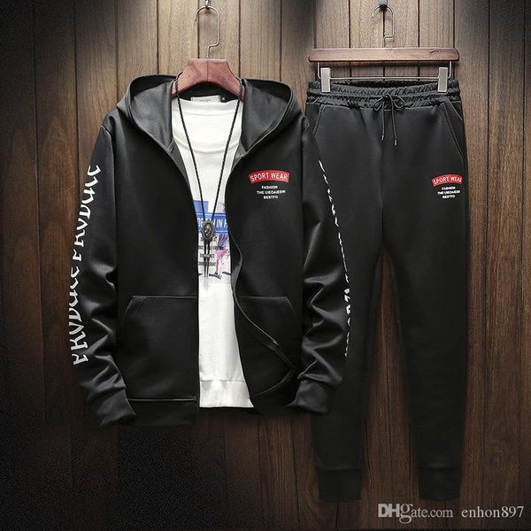 

2019 men sportswear hoodie and sweatshirts black white autumn winter jogger sporting suit mens sweat suits tracksuits set plus size mt3, Gray