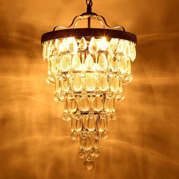 Gocce di cristallo di rame vintage retrò E14 Lampadari a LED / GRANDE lampadario a lustri in STILE IMPERO europeo Illuminazione per soggiorno