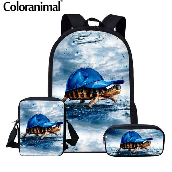 

coloranimal 3pcs set school bag cool sea turtle printing school backpack set for girls boys child kid elementary student bookbag