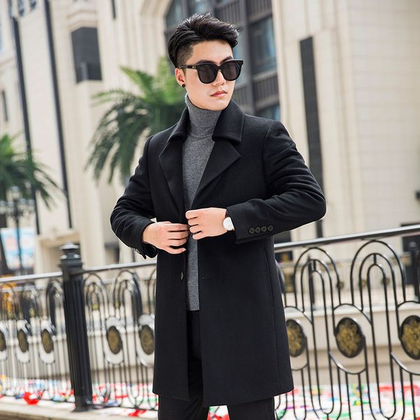 

шерсть coat man зима осень высокое качество бизнес мужчины повседневная black wool бленды trench outwear пальто мужской