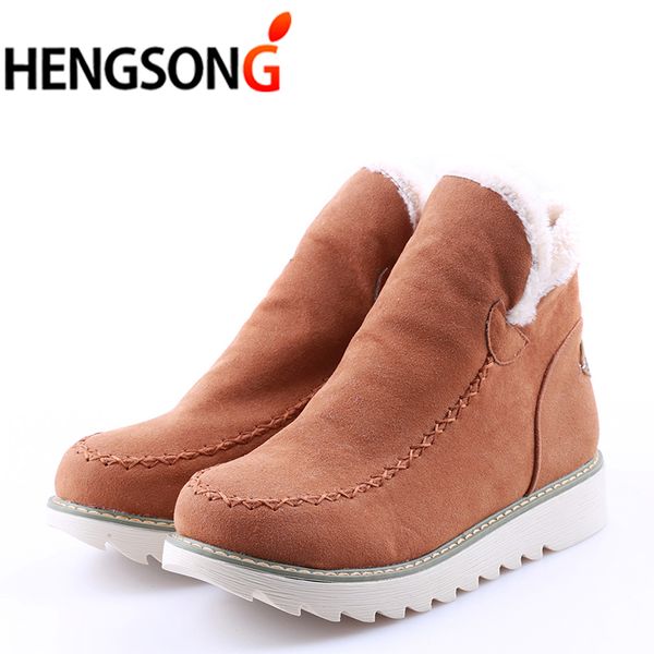 

winter women snow boots casual round toe ankle warm plush boots slip-on women shoes flats black beige brown plus size 34-43