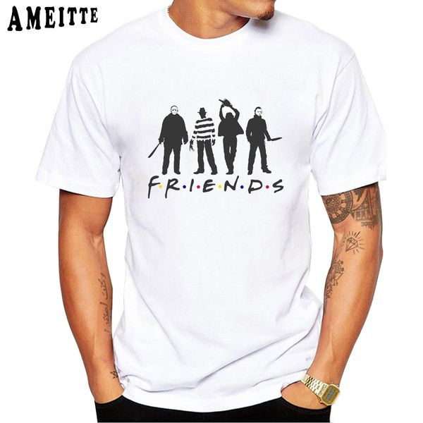 

friends print t-shirt horror summer fashion men's t shirt funny design casual man hipster cool boy tees punk short sleeve, White;black