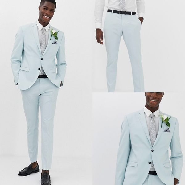 

sky blue beach groom wedding tuxedos slim fit two button mens suits men prom blazer jackets(jacket+pants), Black;gray