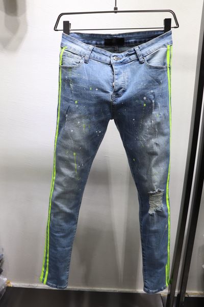 nuovo arrivo mens designer blue jeans jeans a strisce gialle stile buco moda jeans da uomo slim motociclista causale hip hop taglia usa 2940