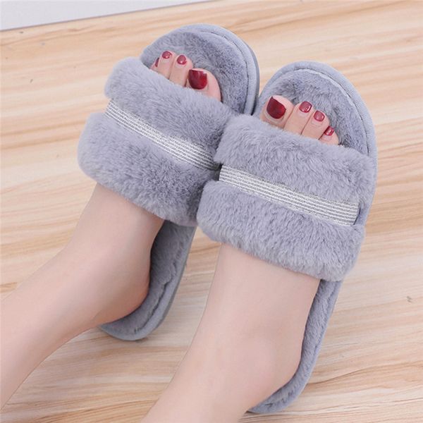 

women's winter home slippers non-slip warm indoors bedroom floor shoes plush furry slides flats plush fluffy slippers kapcie a40, Black