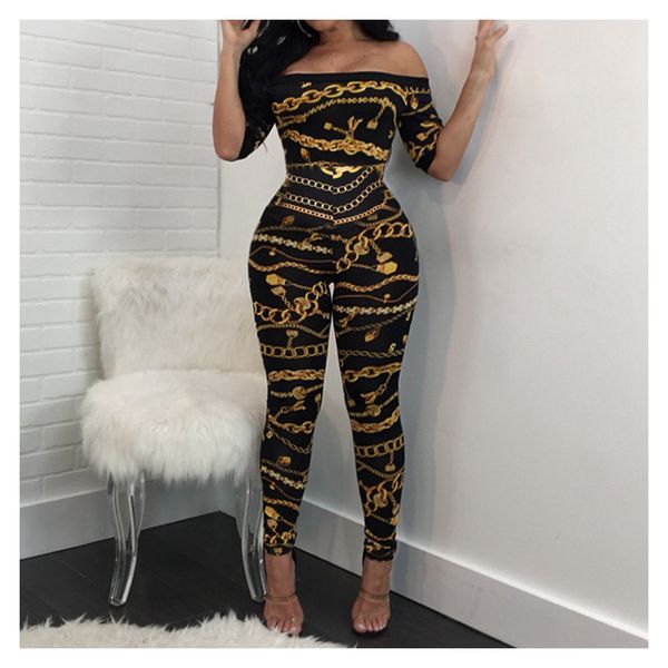 

fashion jumpsuits for womens summer tight-fitting chain print one-shoulder jumpsuits womens designer fashion jumpsuits 2020 new, Black;white
