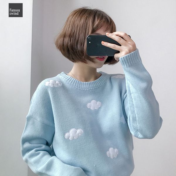 

зима 2019 свитер женщина корейской одежда сладких облака пуловеры плюс размер женщина свитер kawaii tops drop доставки, White;black