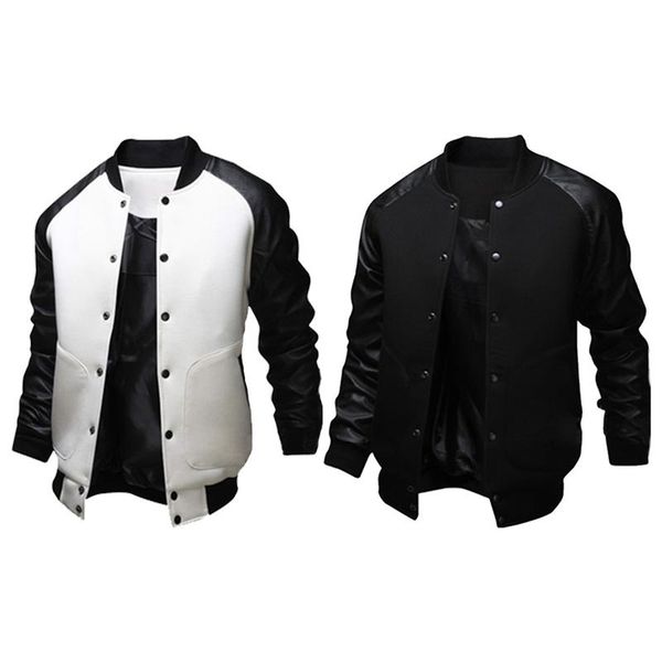 British Style New Men S Baseball Jacket With Large Pocket Leather Long Sleeve Stand Collar Sweatshirt Fashion Leisure Clothes Brown