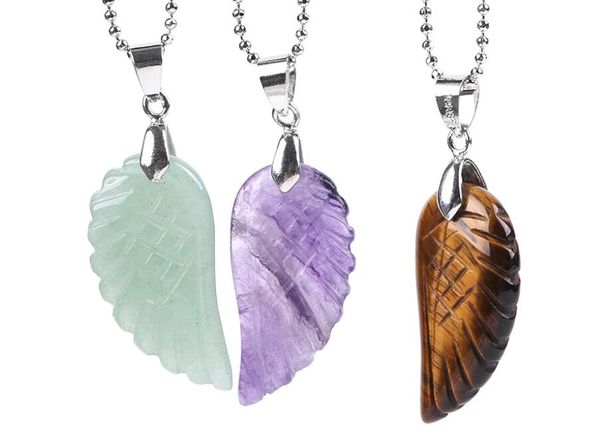 

natural gem stone angel wing necklaces & pendants purple pink rock crystal lapis lazuli opal green aventurine jewelry, Silver