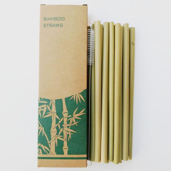 Scatola di carta 10 pezzi 19,5 cm cannucce in bambù confezione scatola riutilizzabile set di cannucce accessori per bar strumenti