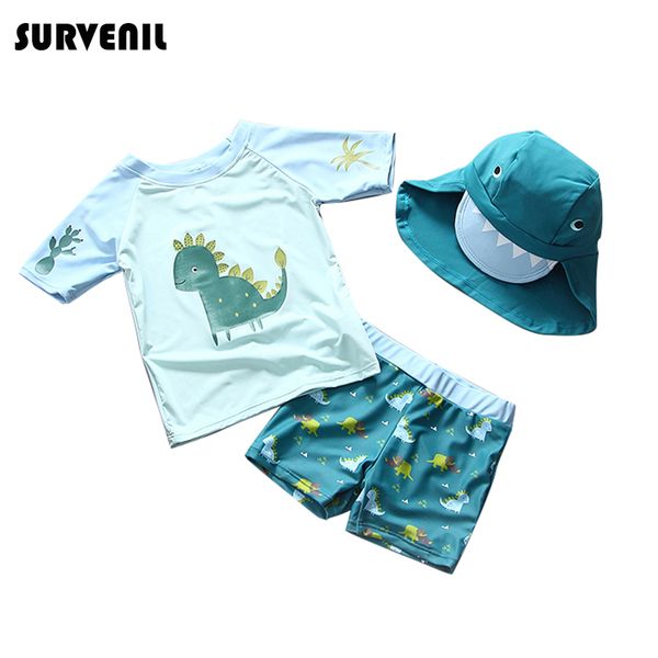 

upf50 children's swimsuit for boys dinosaur print kids rash guard short sleeved swimming bathing suits toddler baby boy swimwear, White;black